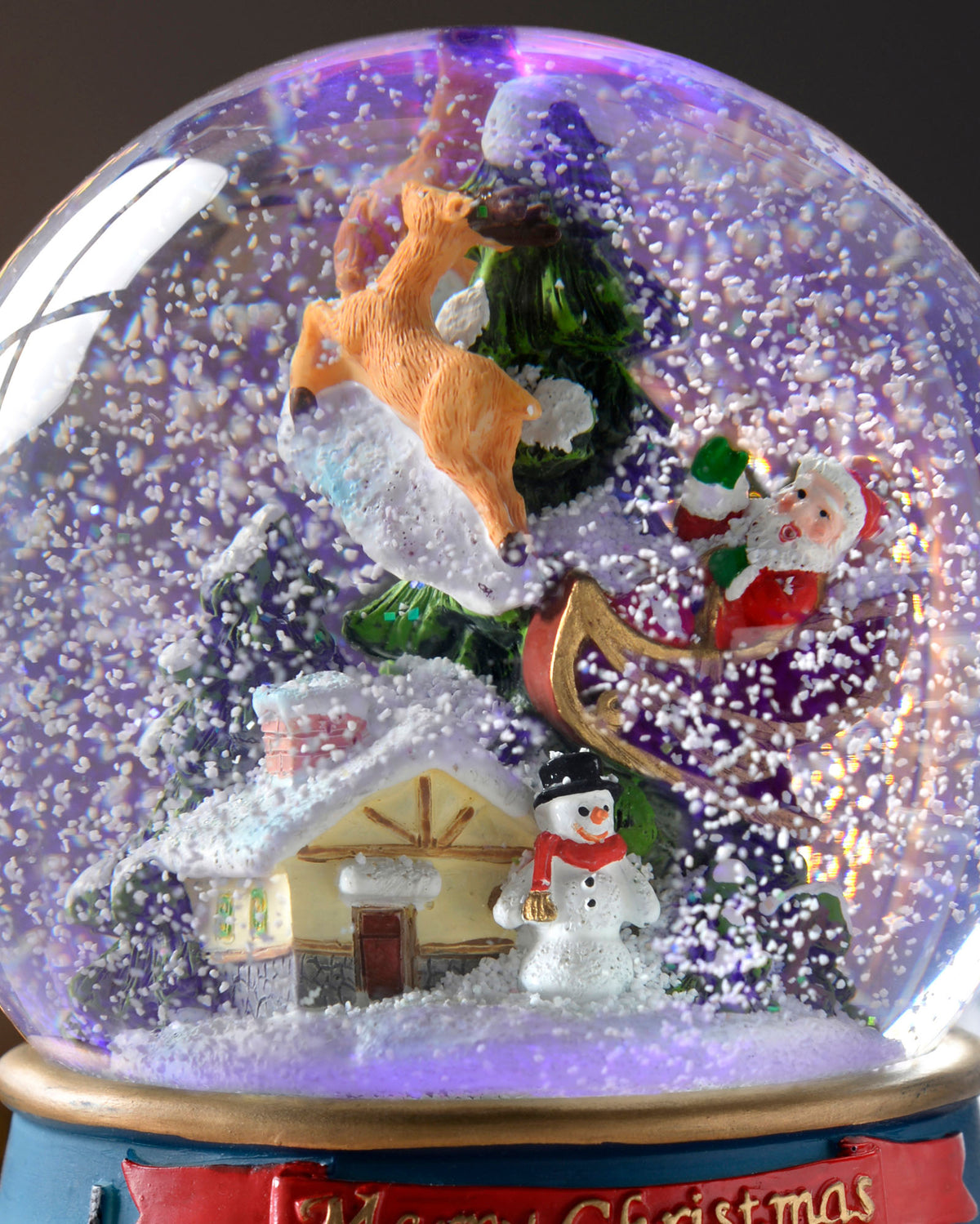 Colour Changing Musical Snow Globe, 19.5 cm - Multi-Colour, Santa Sleigh