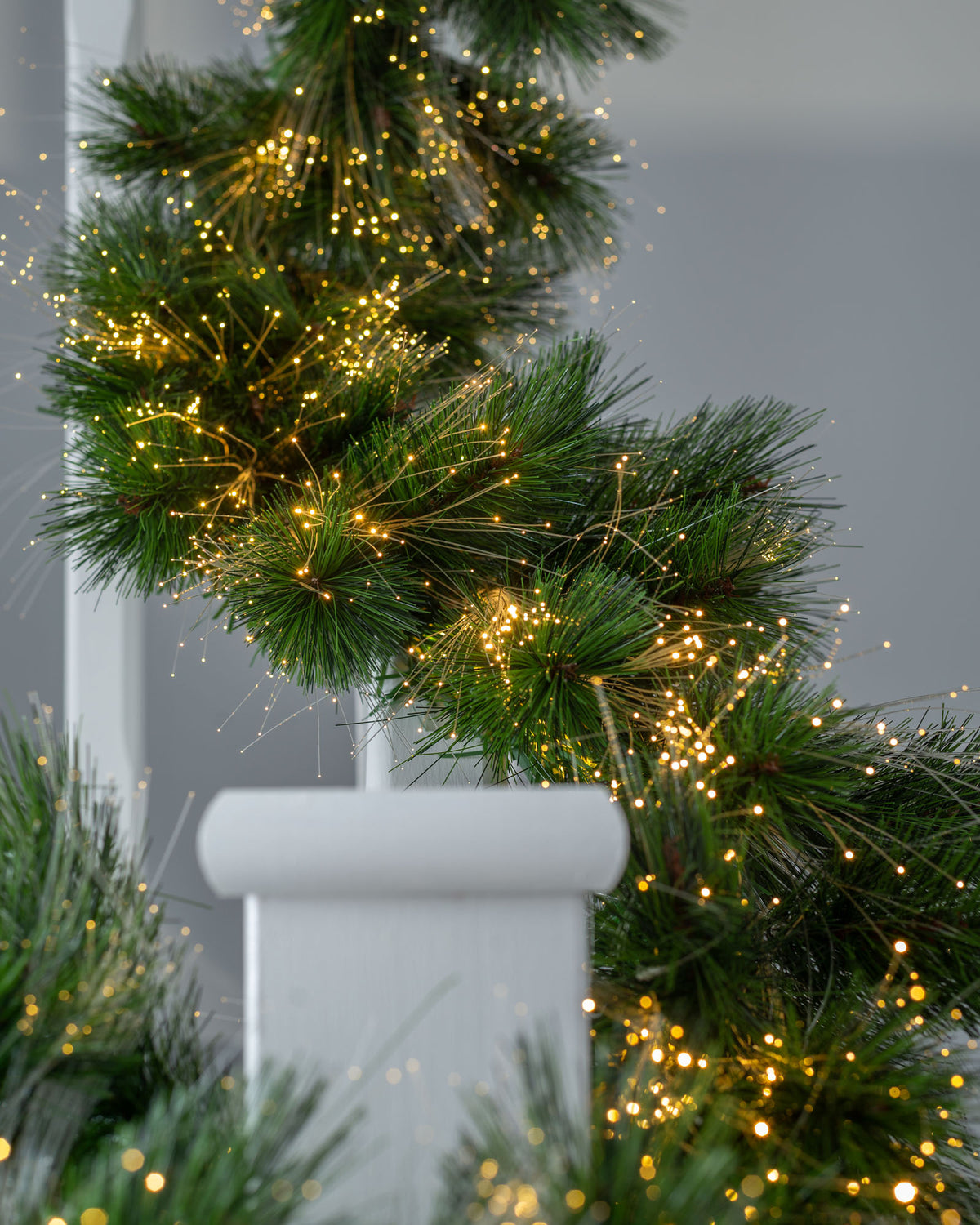 Pre-Lit Pine Needle Garland with Warm White Fibre Optic Lights, 6.5 ft