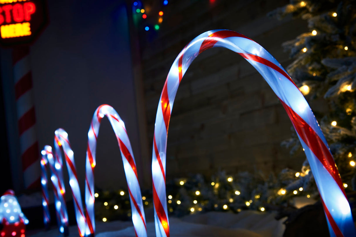 Set of 4  Candy Cane Arch Pathway Stake Lights, 50 cm