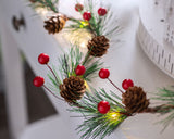 Pre-Lit 20 LED Berries and Pinecone Light String Garland, 6 ft