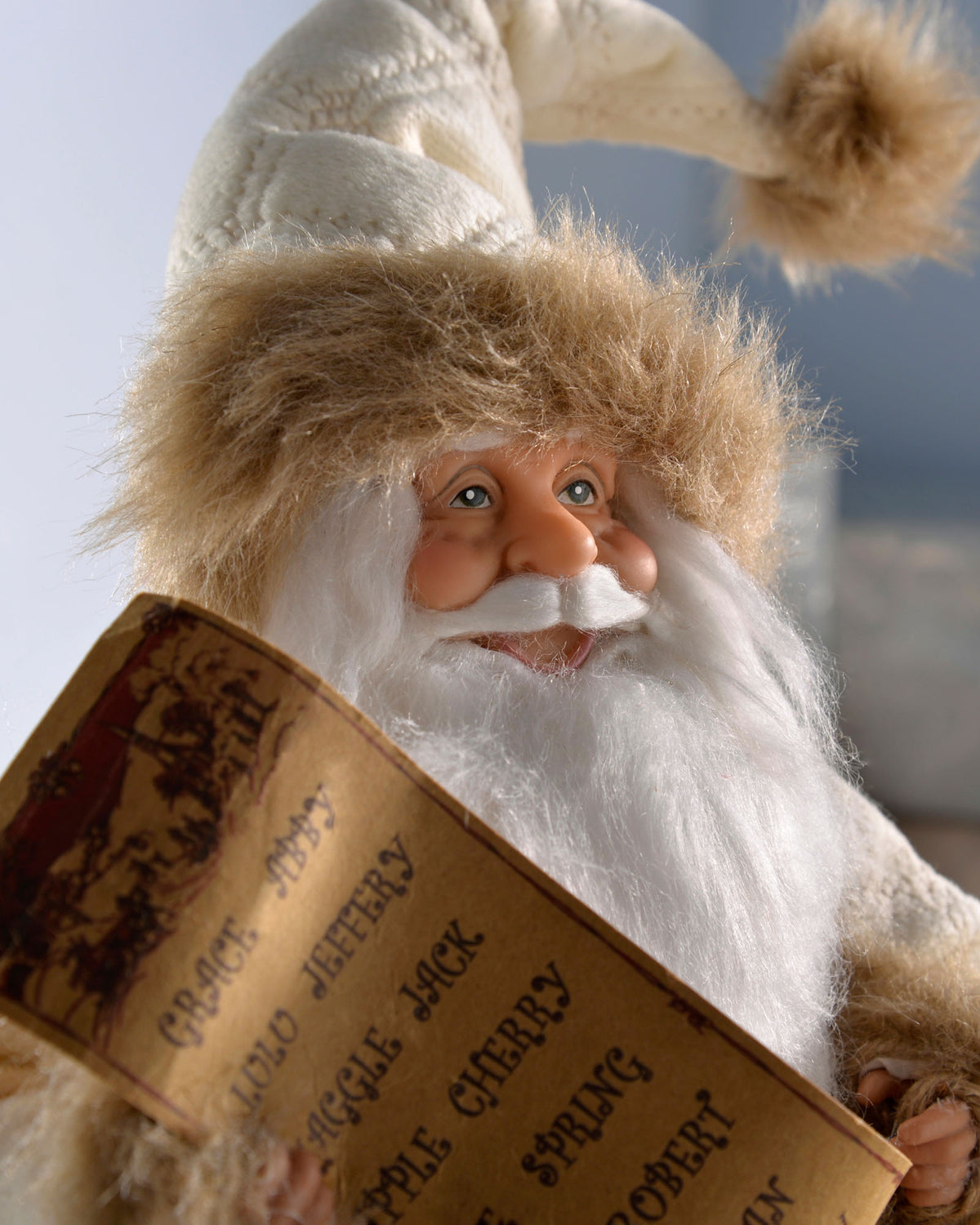 Standing Santa Figurine, White/Brown, 31 cm