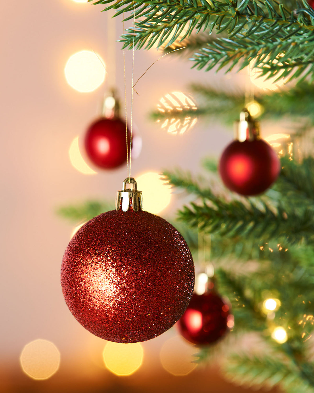 42 Red Shatterproof Baubles, 6 cm