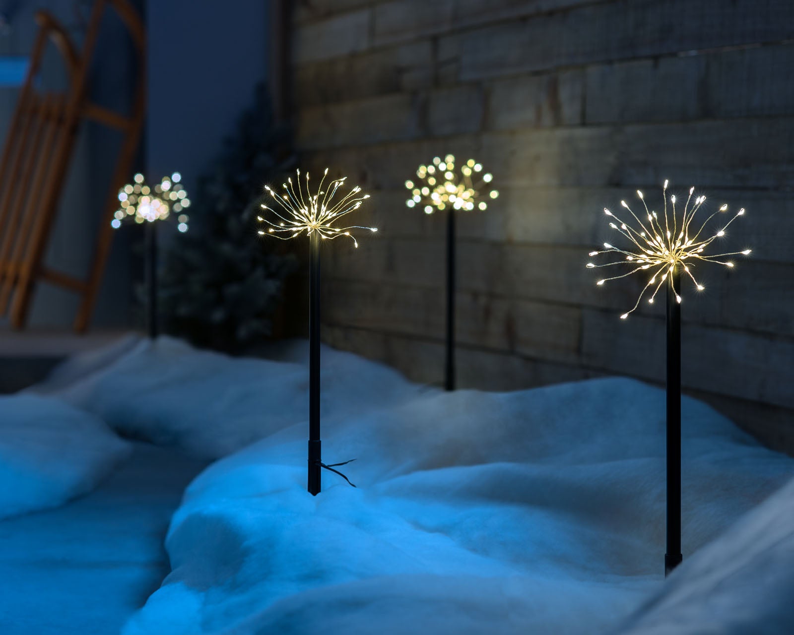 Set of 4 Exploding Firework Pathway Stake Lights, 44 cm