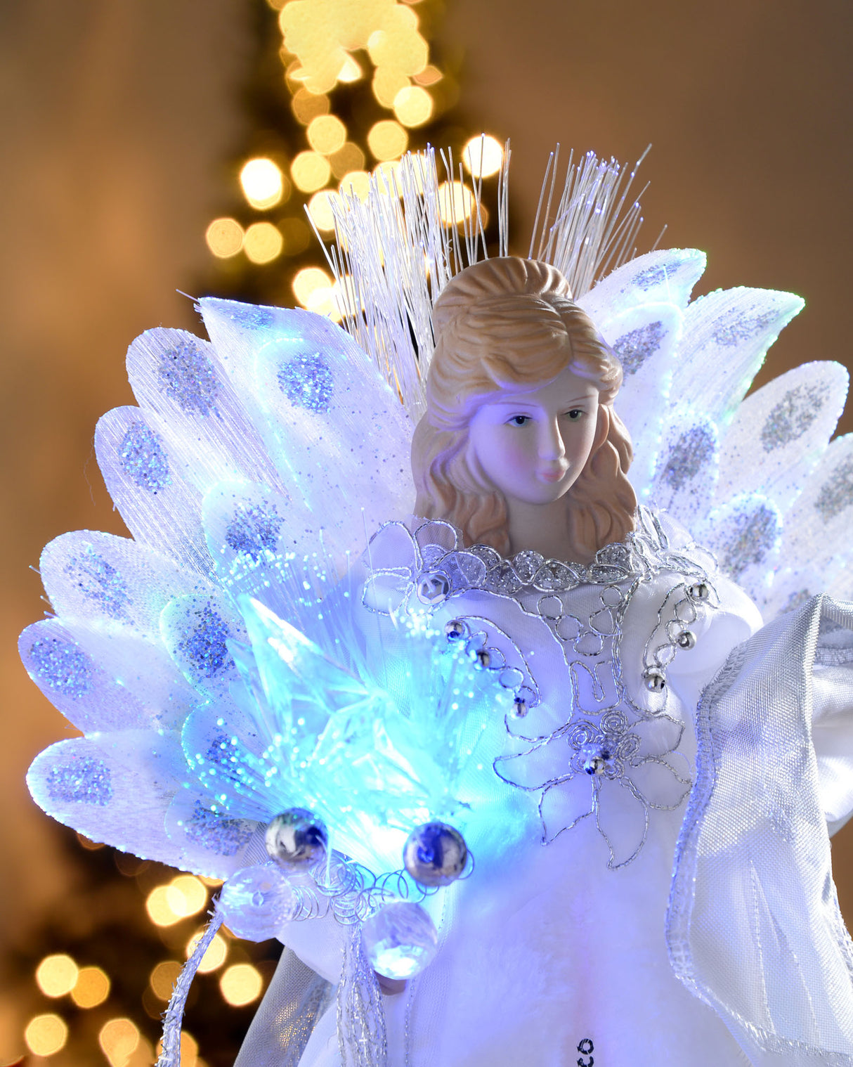 Fibre Optic Angel Christmas Tree Topper, White, 25 cm