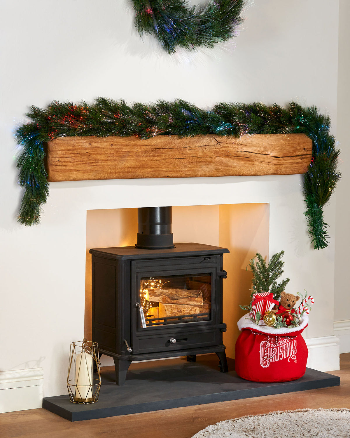 Pre-Lit Pine Needle Garland with Multi-Colour Fibre Optic Lights, 6.5 ft