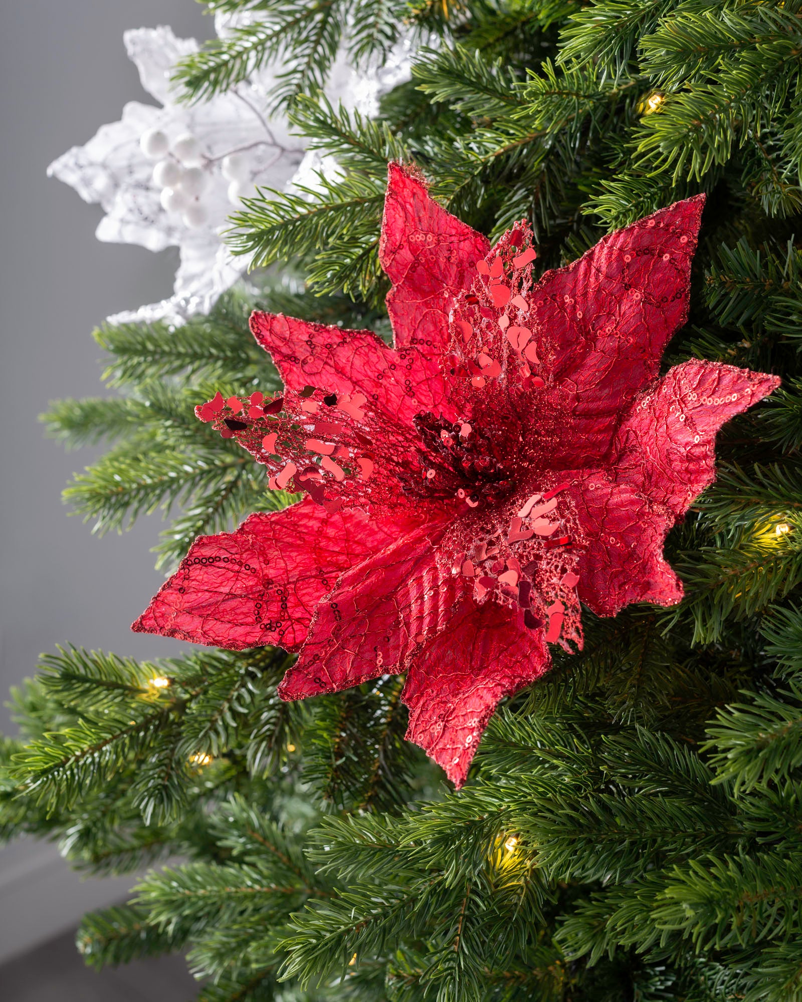 Artificial Poinsettia Flower, Red, 34 cm