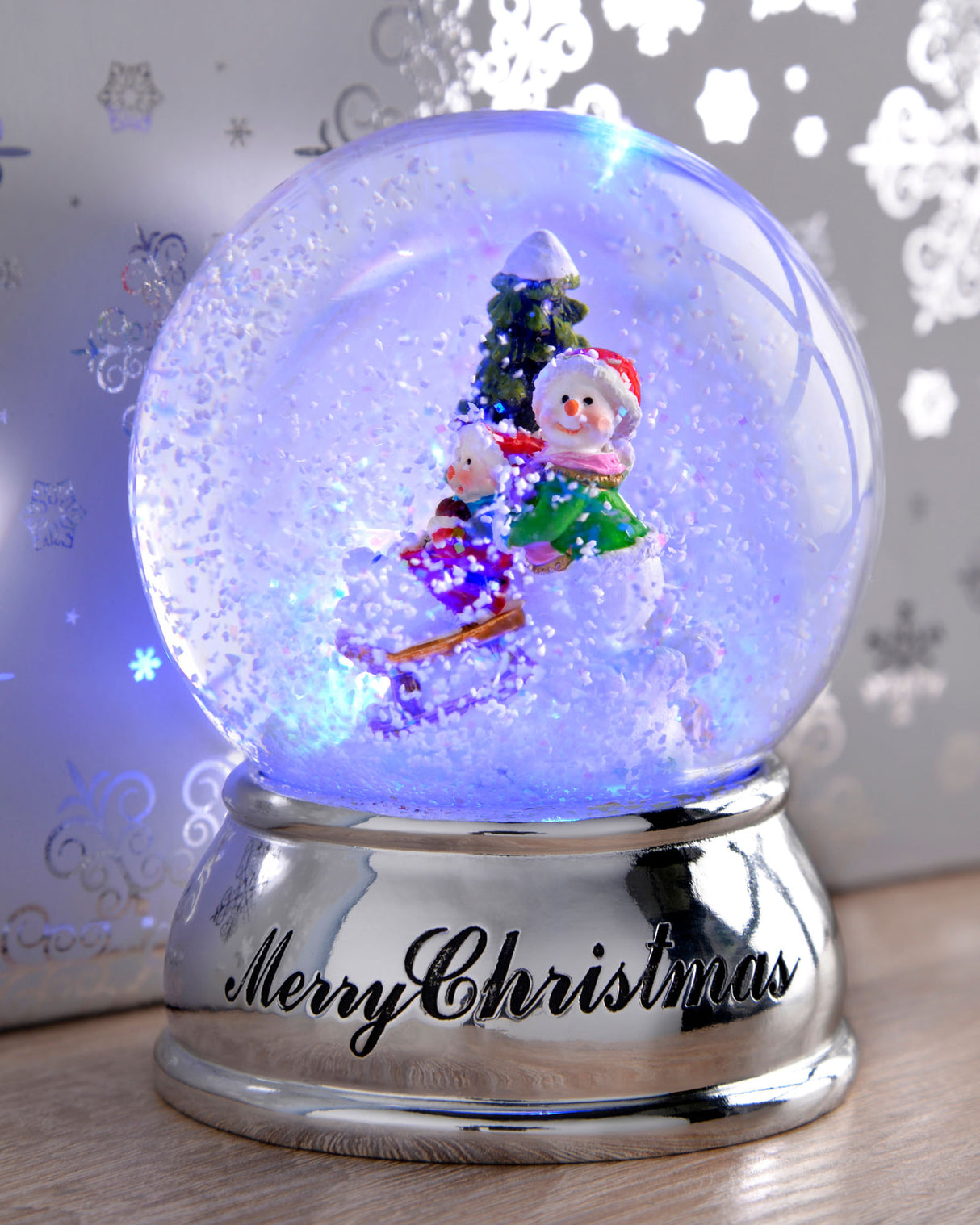 Colour Changing Snowman Snow Globe, 10 cm