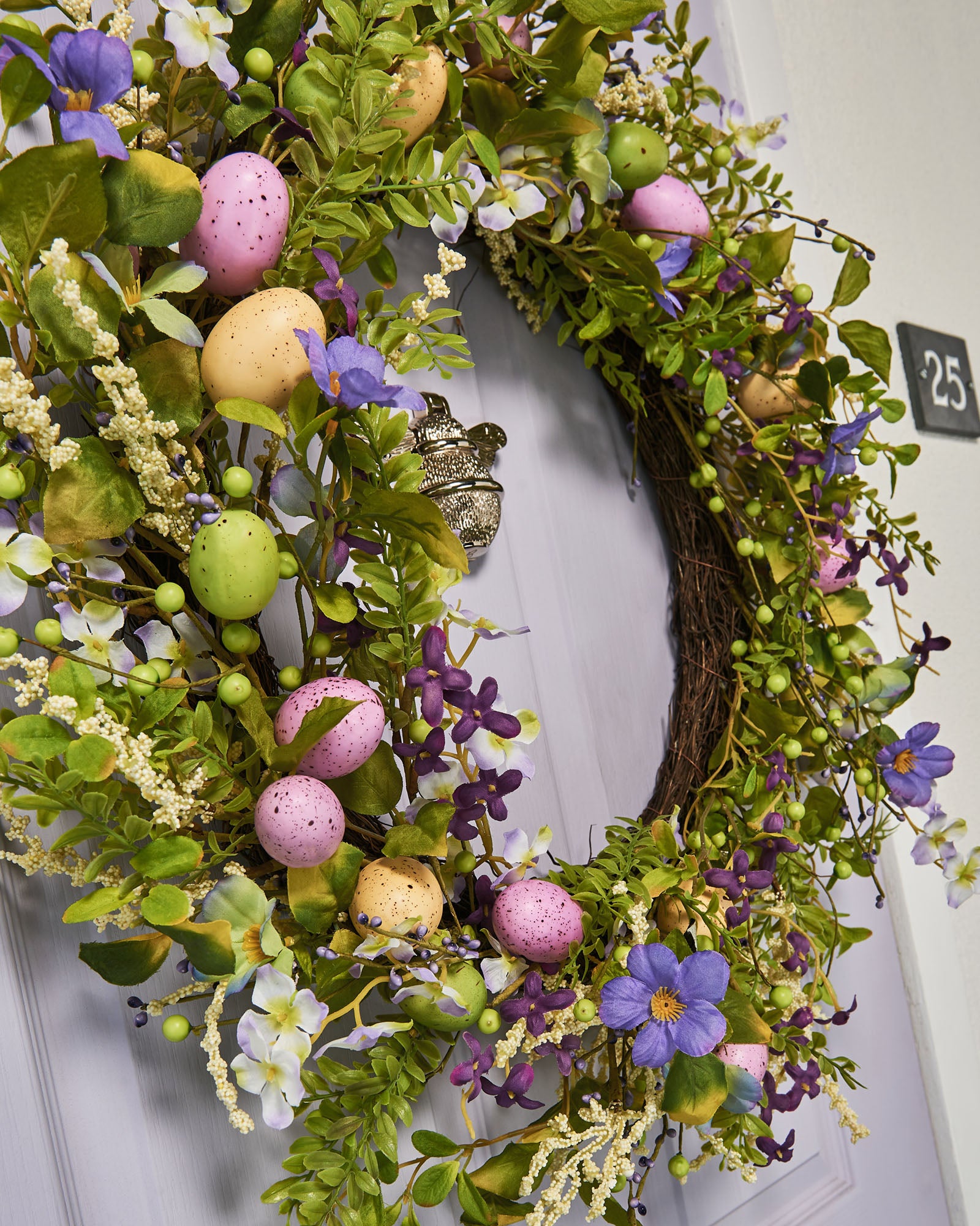 Artificial Floral Egg Spring Wreath, Purple, 28 Inch