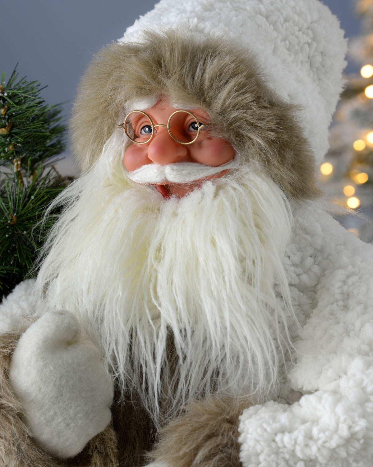 Standing Santa with Gift Sack Figurine, White/ Brown, 60 cm