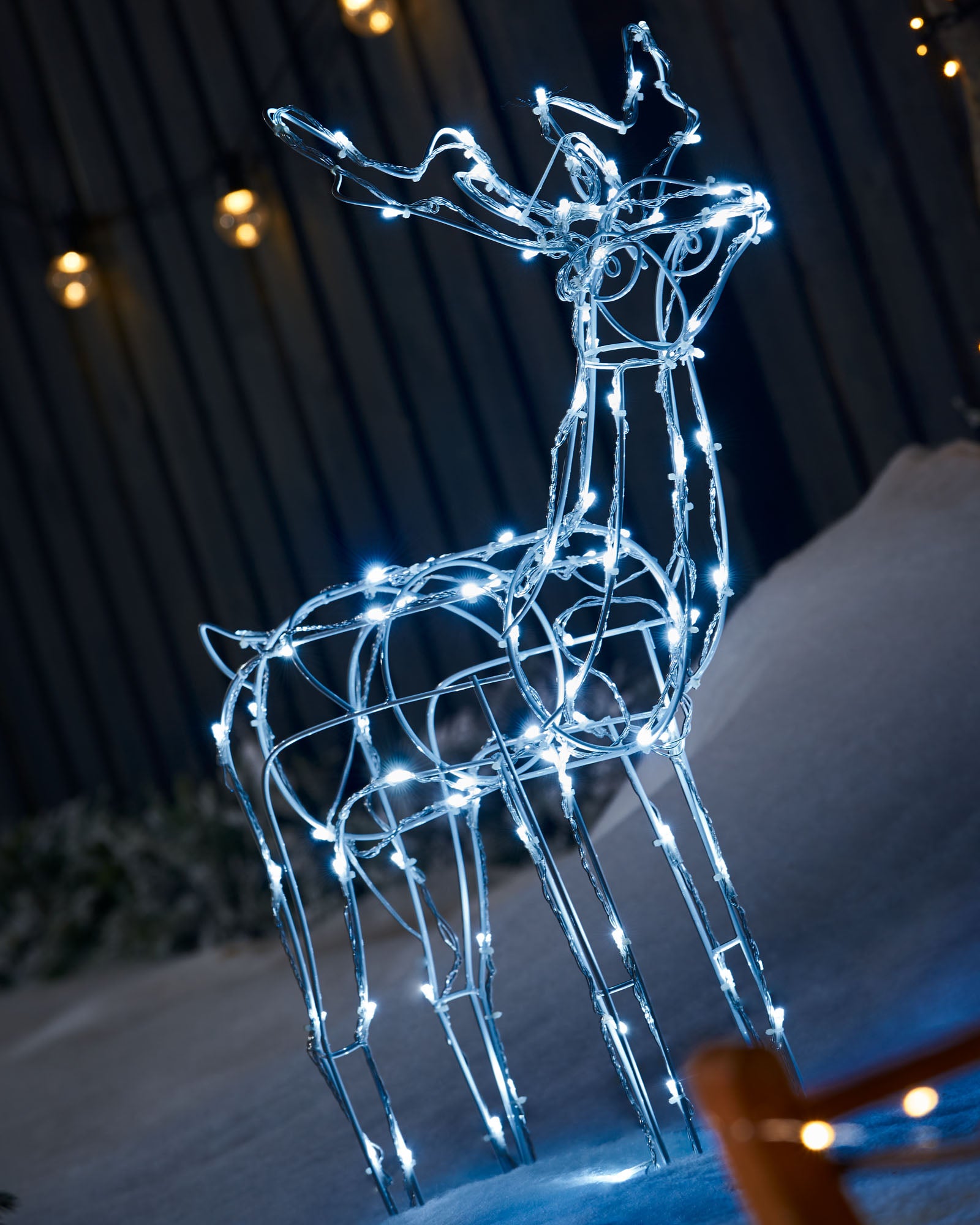 3D Twinkling Standing Reindeer Silhouette, White, 78 cm