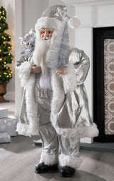 Silver Standing Santa Figurine, 92 cm