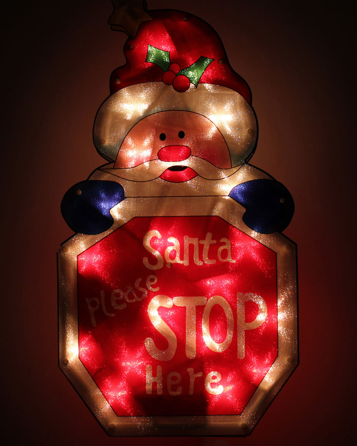Pre-Lit Santa Stop Here Silhouette, 45 cm