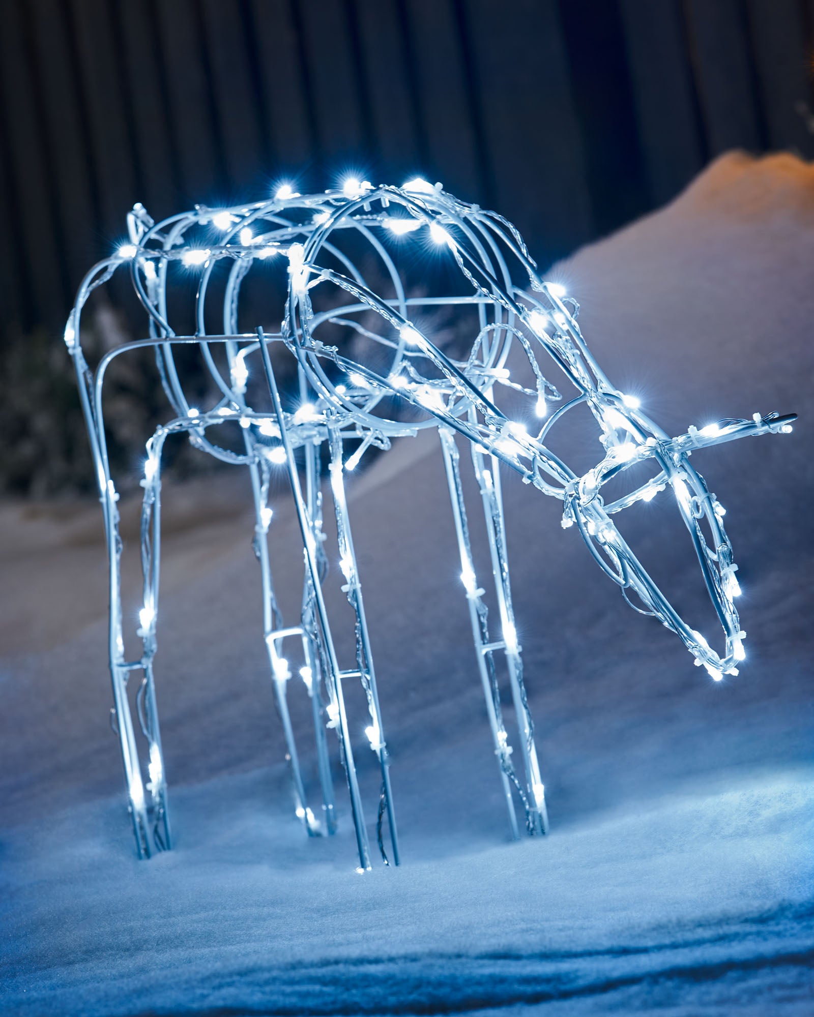 3D Twinkling Grazing Reindeer Silhouette, White, 68 cm