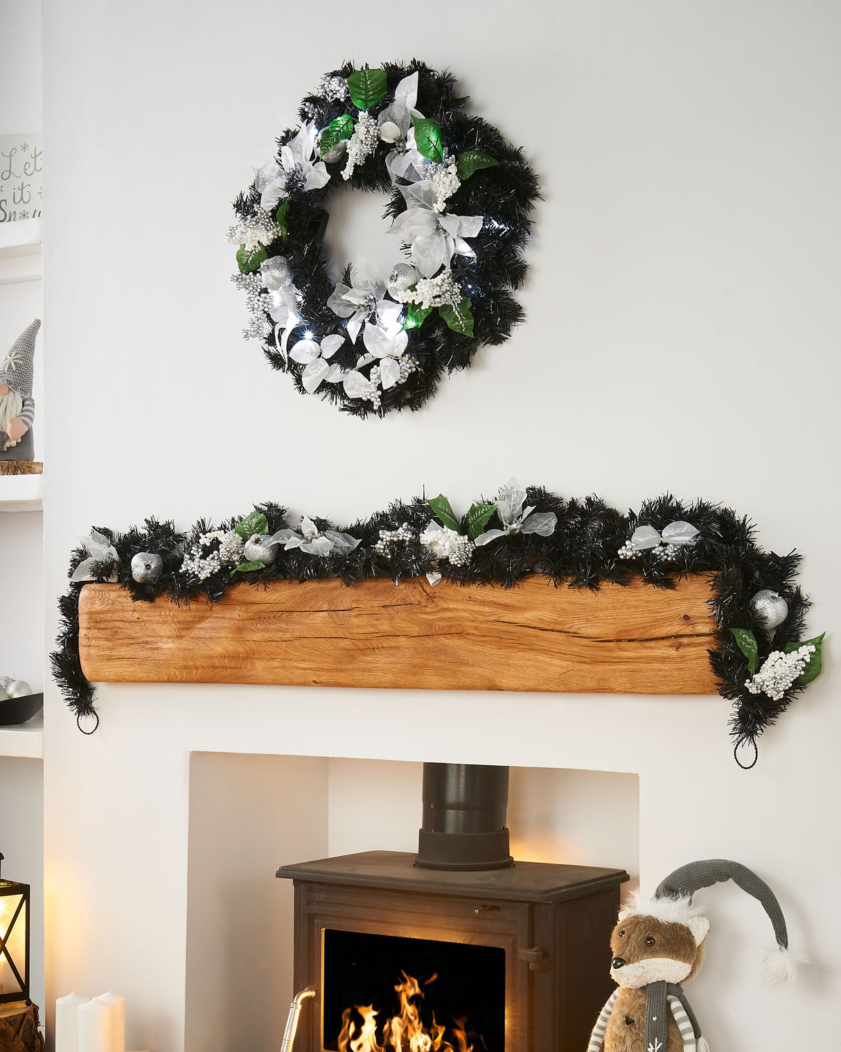 Pre-Decorated Garland, Black/Silver, 6 ft