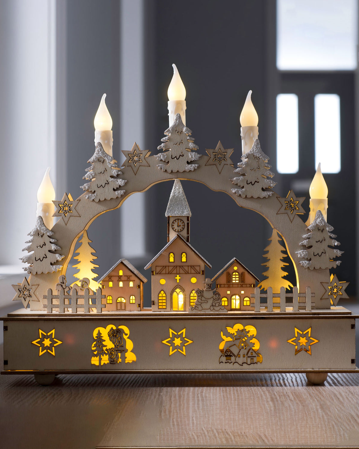 Pre-Lit Wooden Candle Bridge