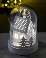 Pre-Lit Wooden House Bell Jar, 18.5 cm