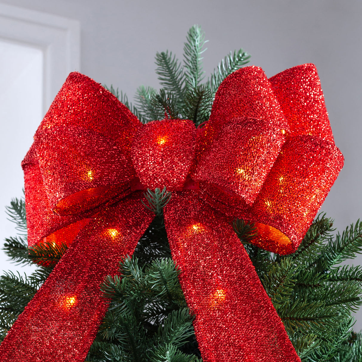 Pre-Lit Bow Tree Topper, Red, 60 cm