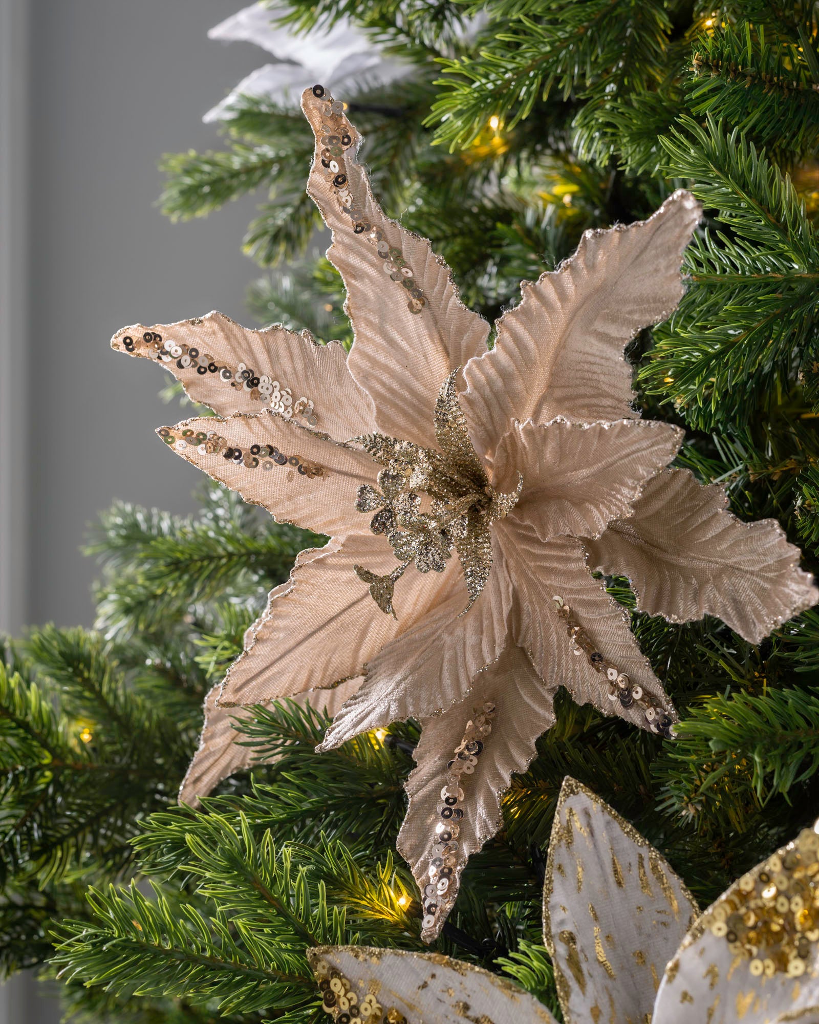 Artificial Poinsettia Flower, Champagne, 32 cm