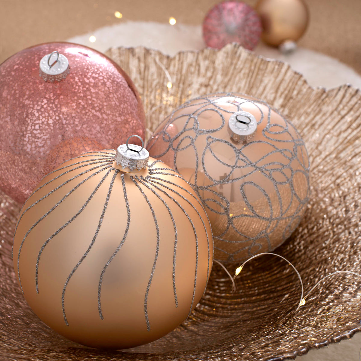 3 Sweet Harmony Glass Baubles, 13 cm