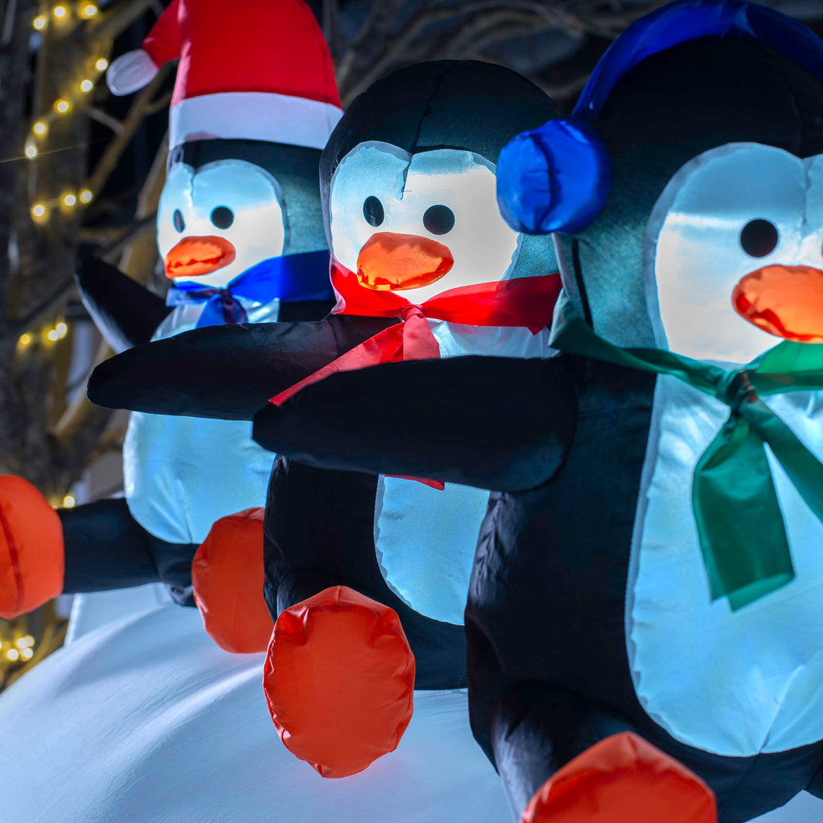 Pre-Lit Inflatable Polar Bear and Penguins, 6 ft
