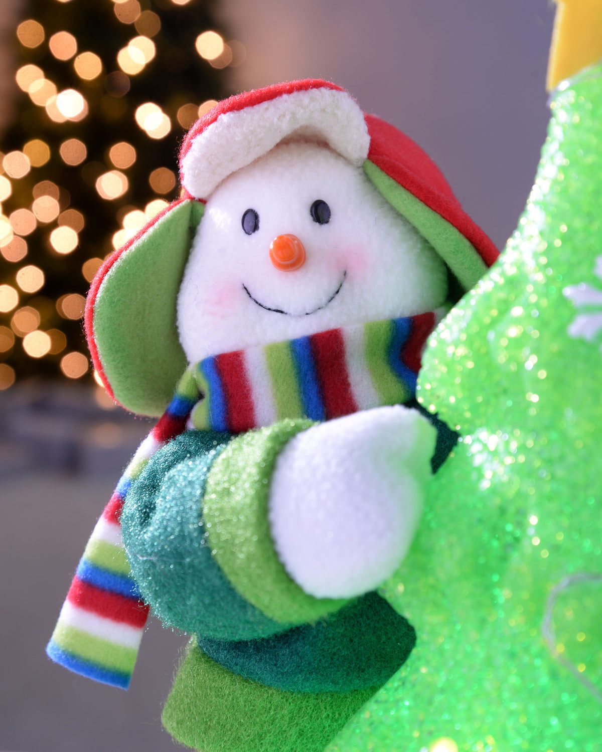 Pre-Lit Acrylic Christmas Tree with Snowman, 35 cm