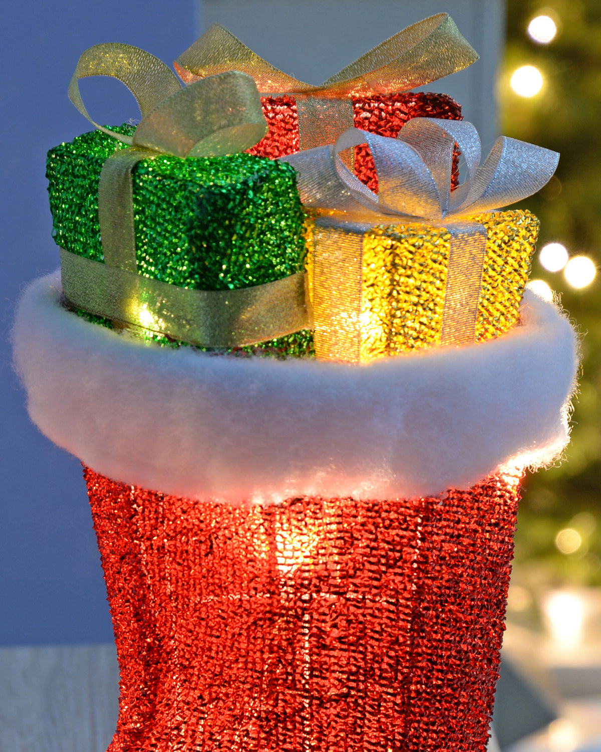 Pre-Lit Tinsel Stocking Silhouette, 31 cm