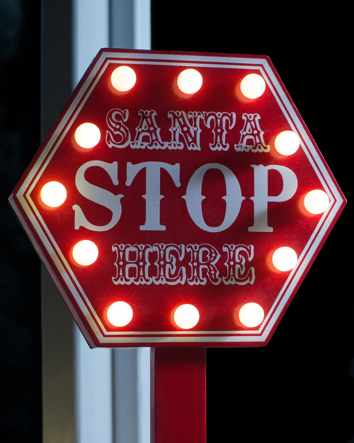 Pre-Lit Santa Stop Here Sign, 40 cm