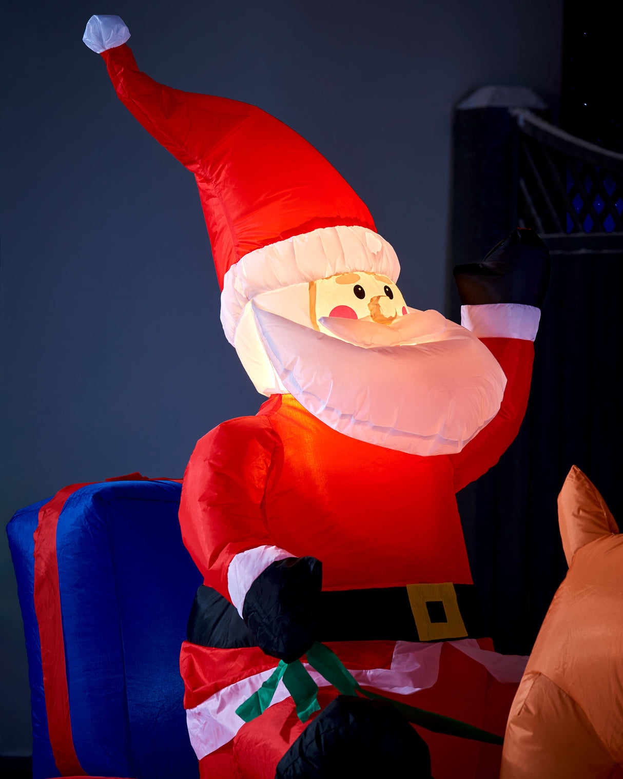 Pre-Lit Inflatable Santa with Reindeer, 7 ft