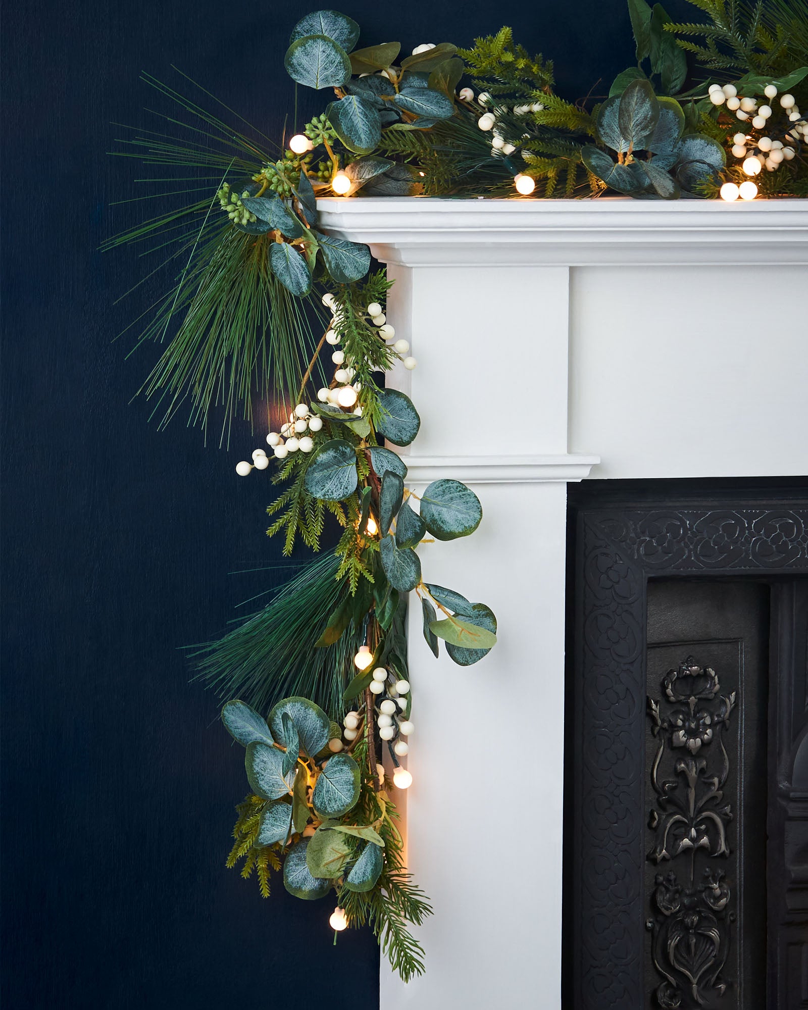 Pre-Lit Decorated Garland, Berries & Eucalyptuses, 9 ft