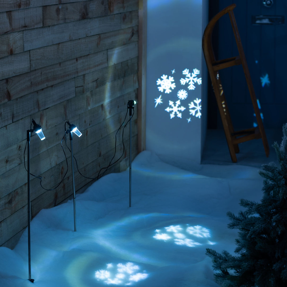 Set of 3 LED Snowflake Projector Lights, 72 cm