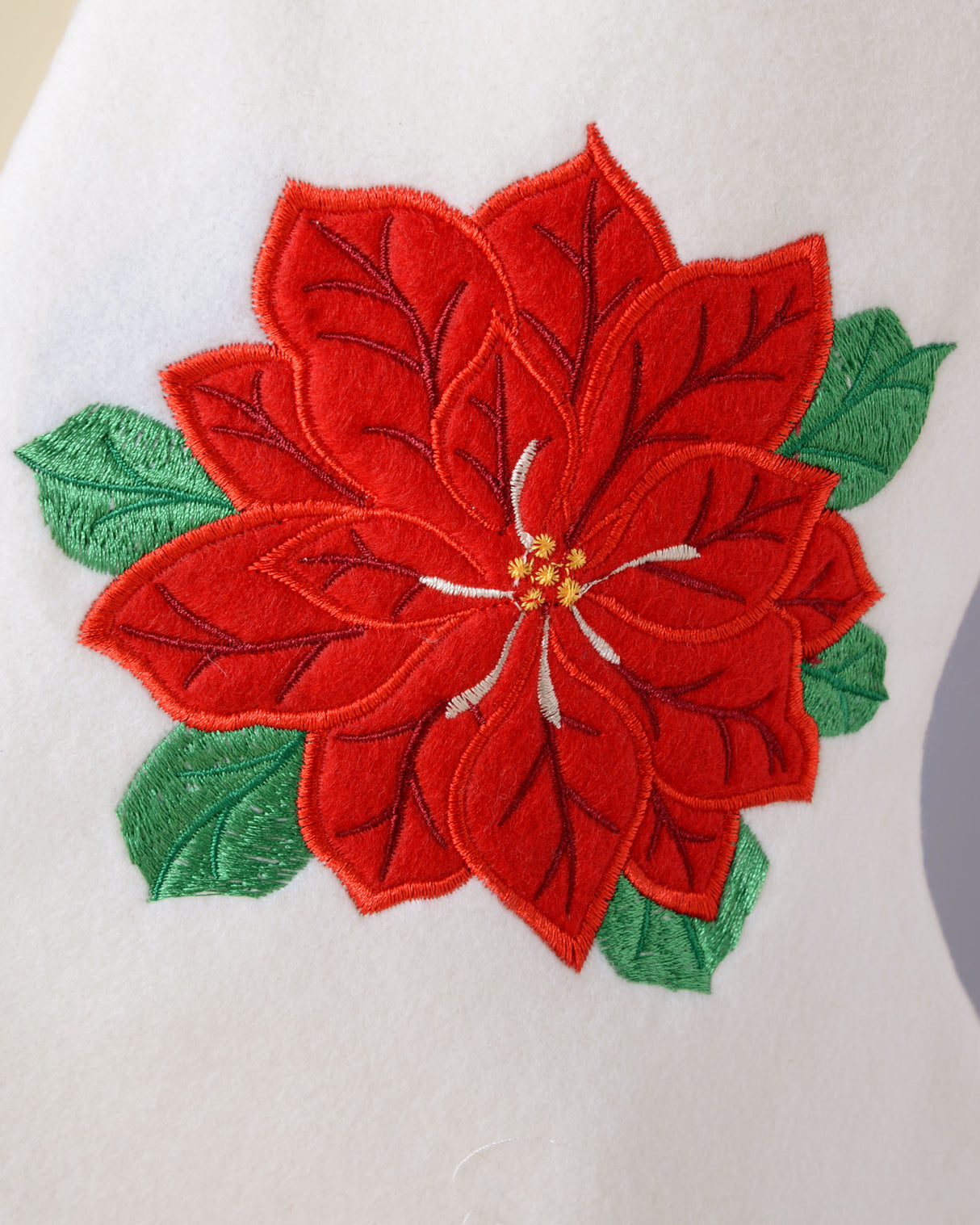 Poinsettia Embroidered Stocking, Red/White, 48 cm
