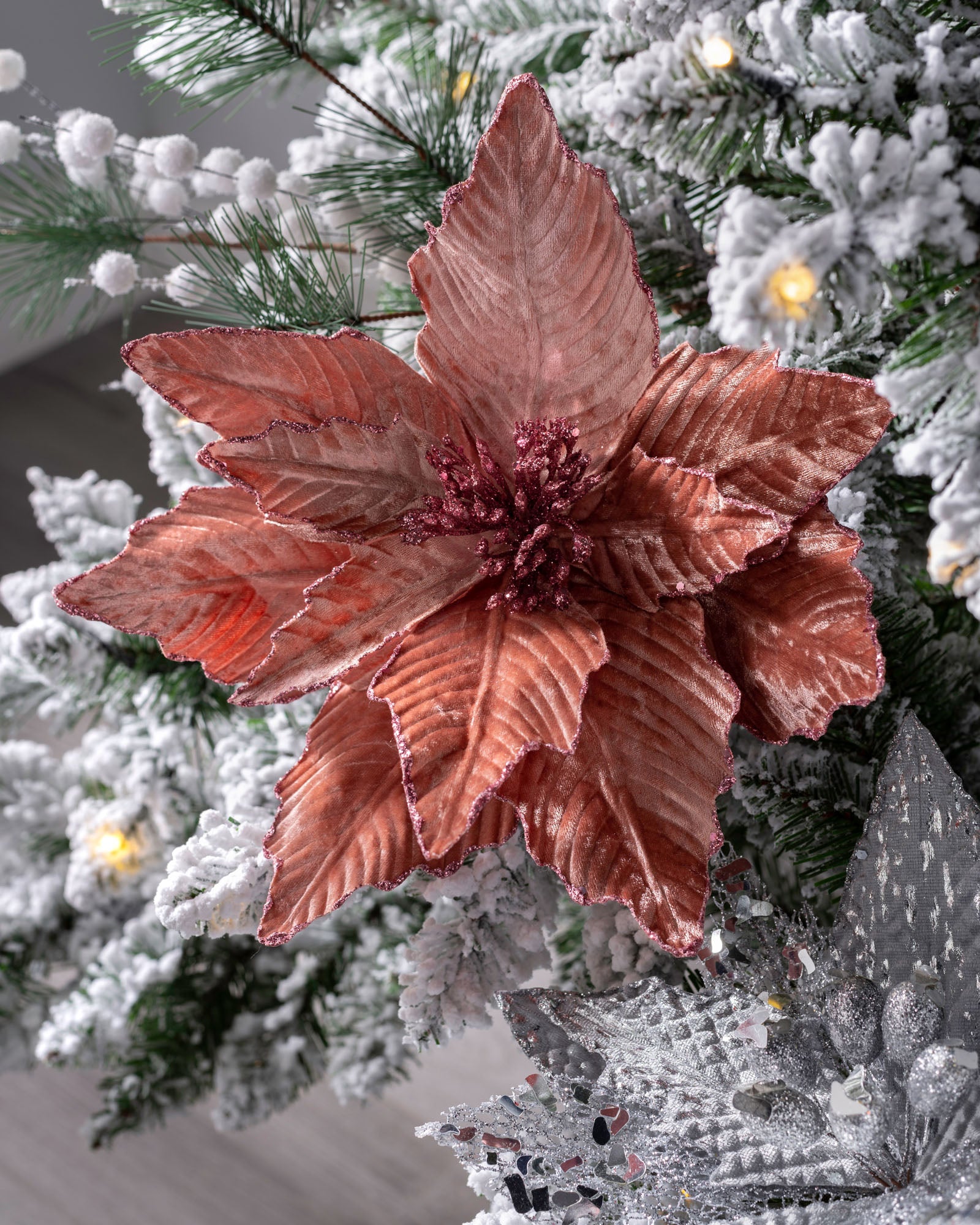 Artificial Poinsettia Flower, Pink, 32 cm