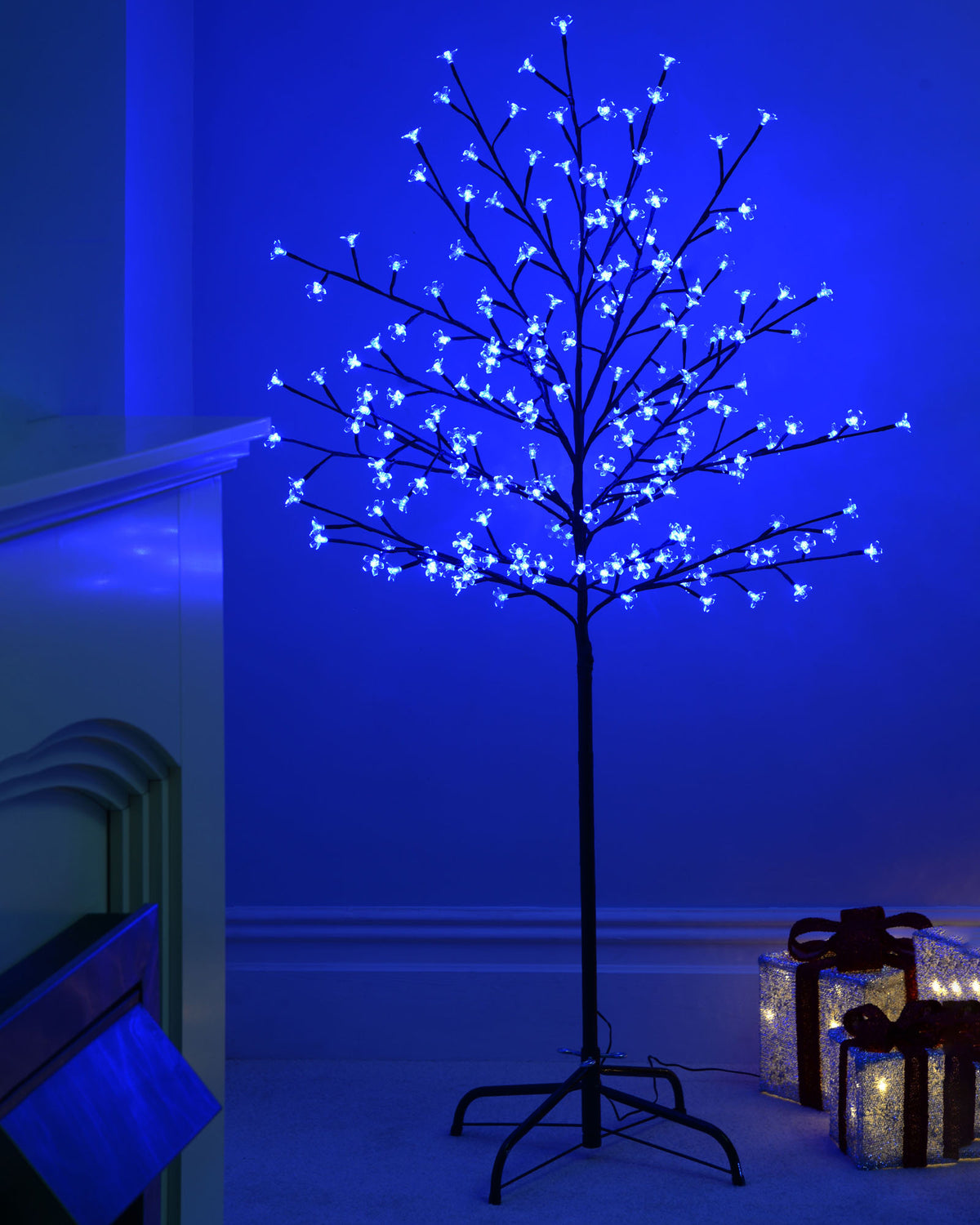 Pre-Lit 200 LED Cherry Blossom Twig Tree, Blue, 5 ft