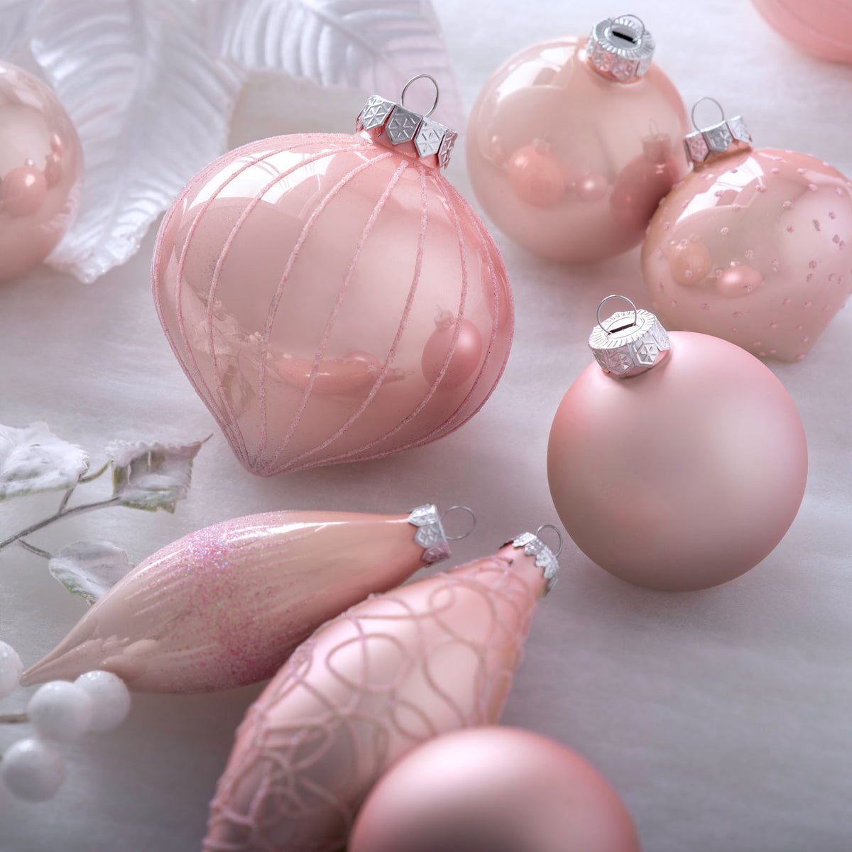 3 Baby Pink Glass Baubles, 11 cm