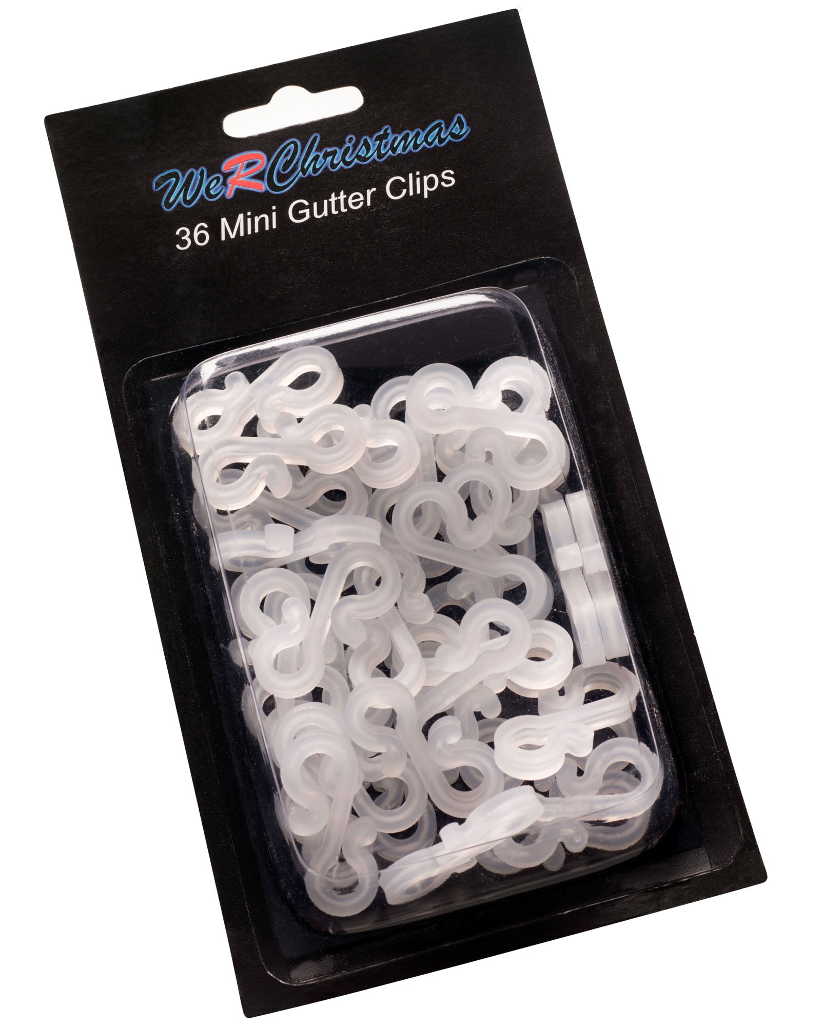 Pack of 36 white mini gutter hooks on a white background