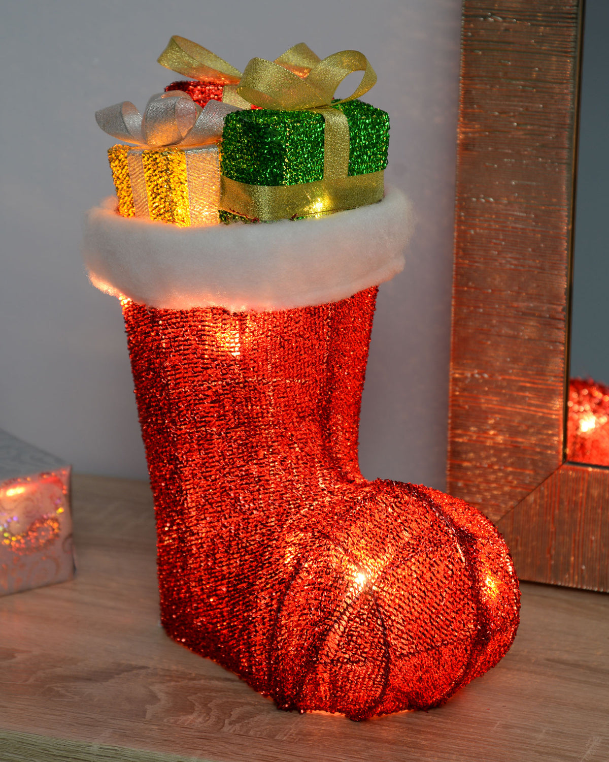 Pre-Lit Tinsel Stocking Silhouette, 31 cm