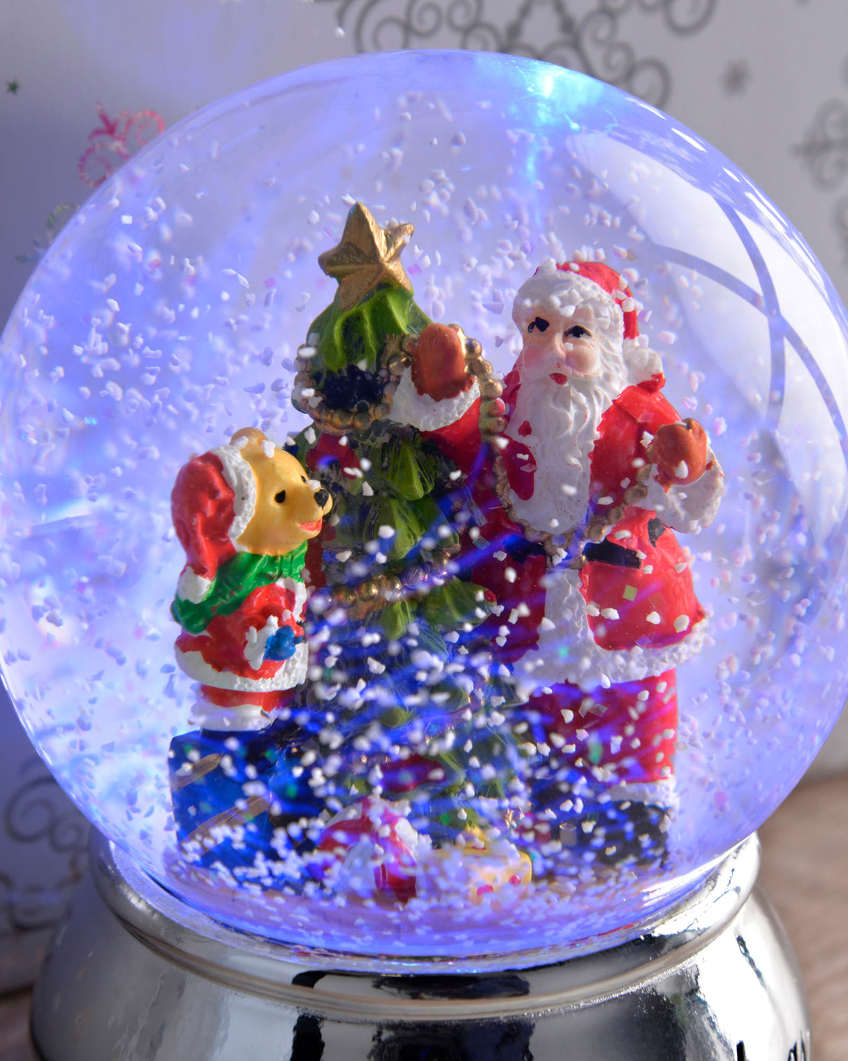 Colour Changing Merry Christmas Snowglobe, 10 cm