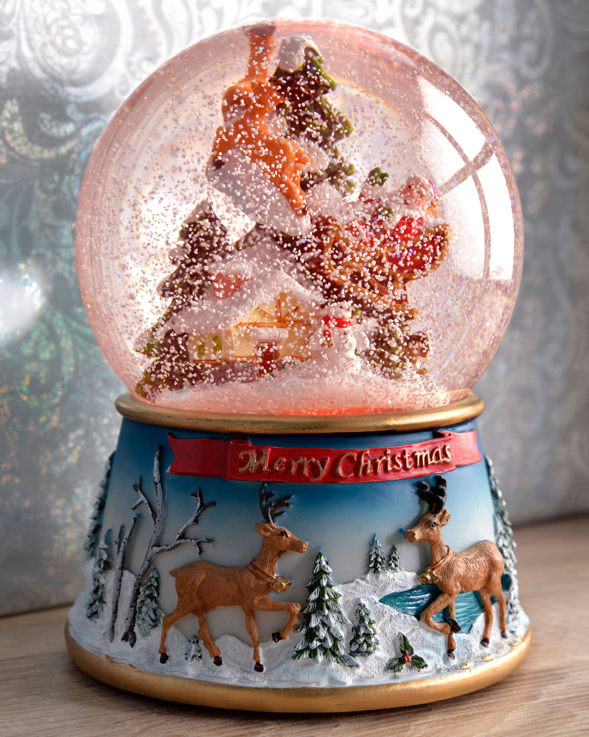 Colour Changing Musical Snow Globe, 19.5 cm - Multi-Colour, Santa Sleigh