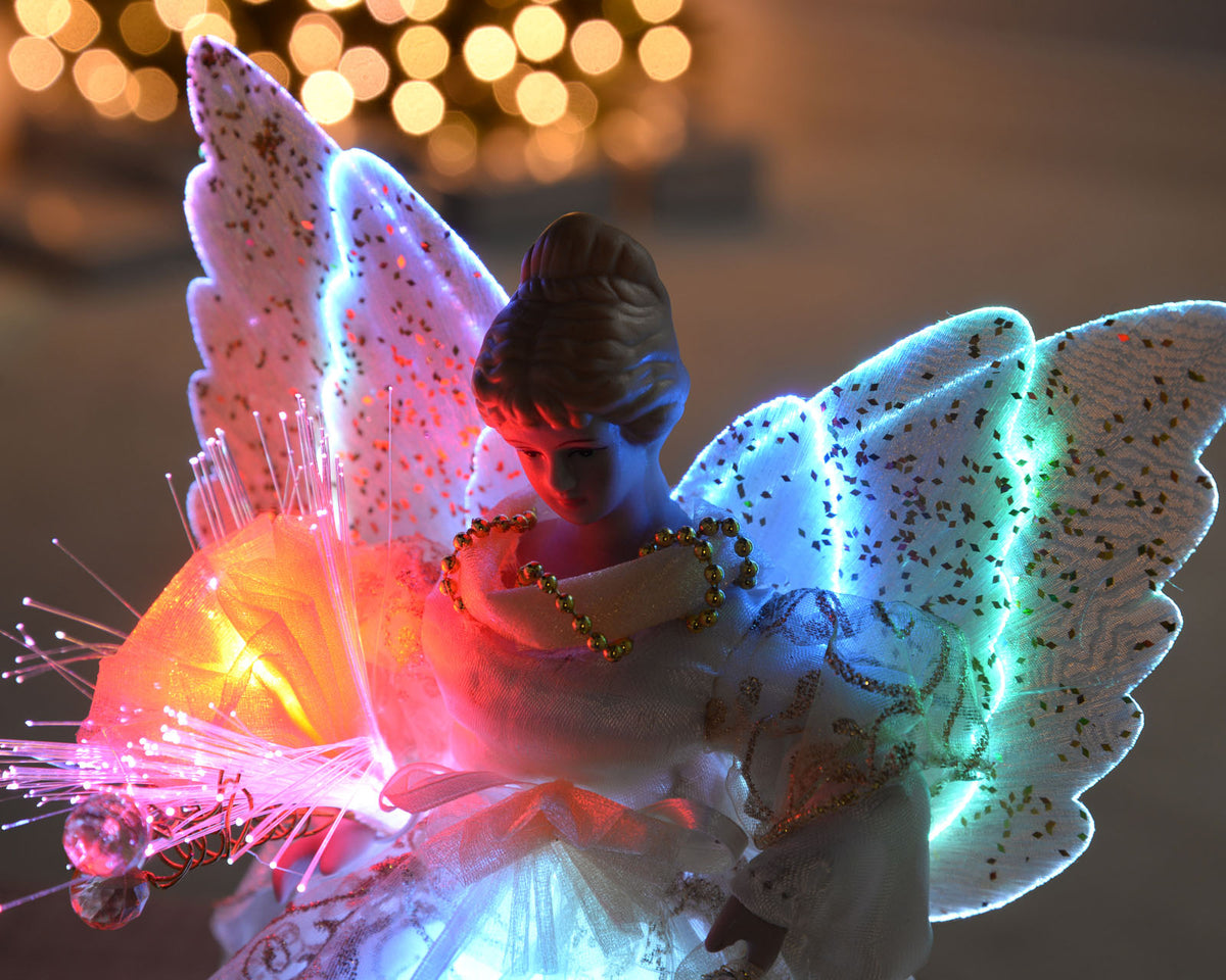 Fibre Optic Angel Christmas Tree Topper, Gold, 25 cm