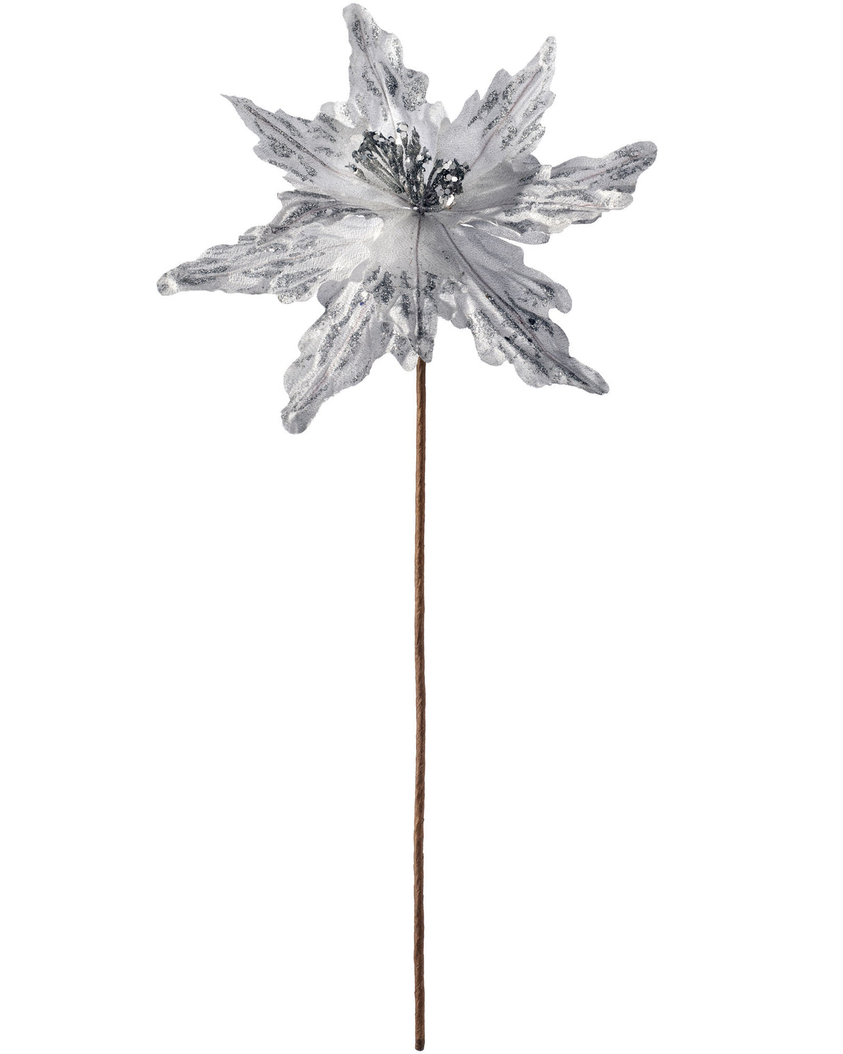 Artificial Poinsettia Flower, Silver, 30 cm