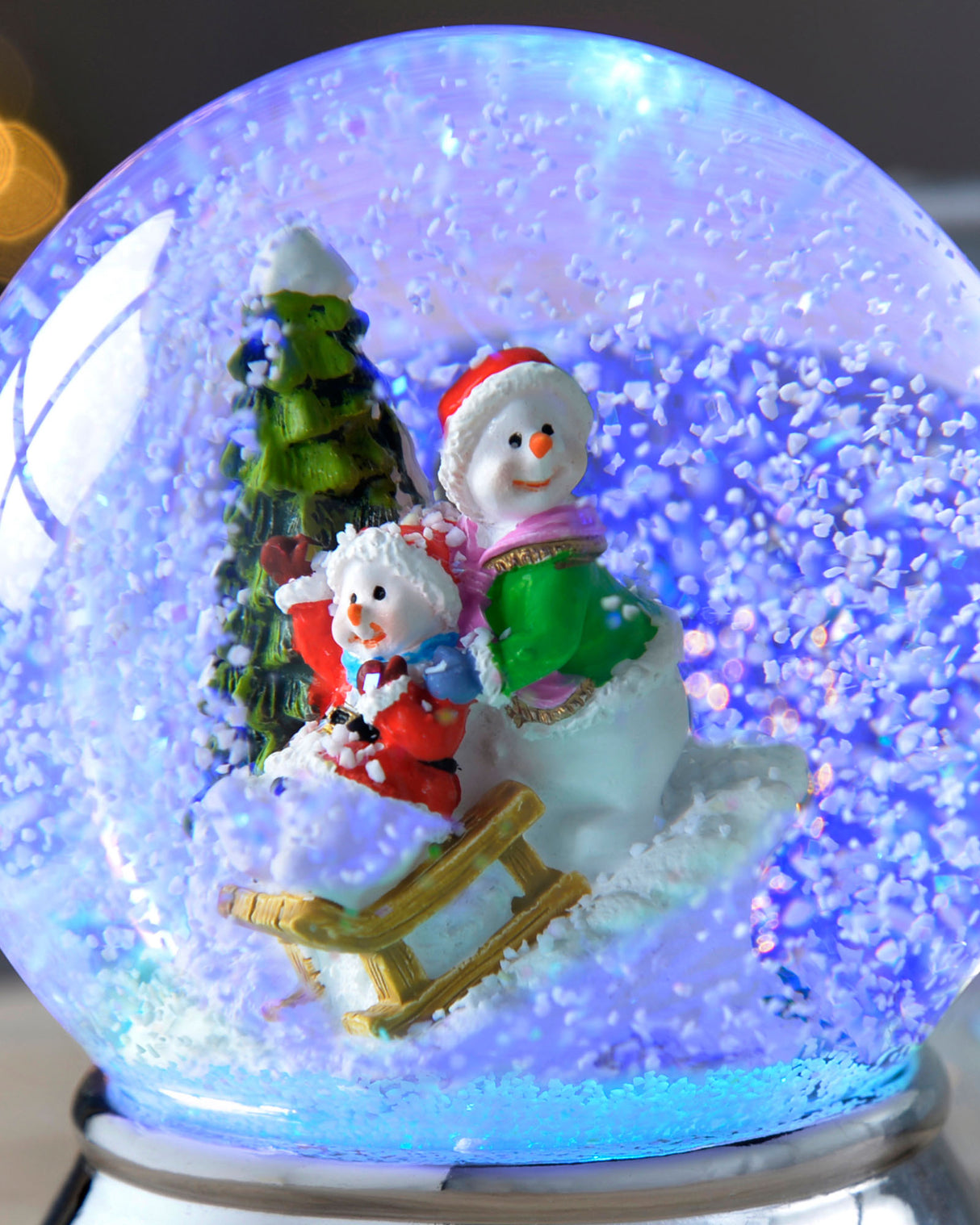 Colour Changing Snowman Snow Globe, 10 cm