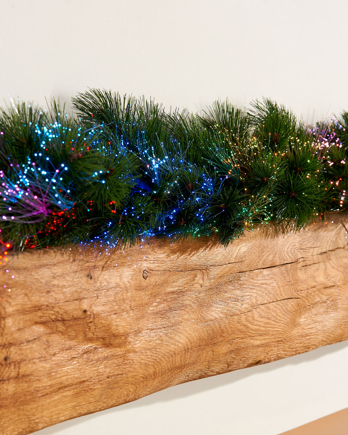 Pre-Lit Pine Needle Garland with Multi-Colour Fibre Optic Lights, 6.5 ft