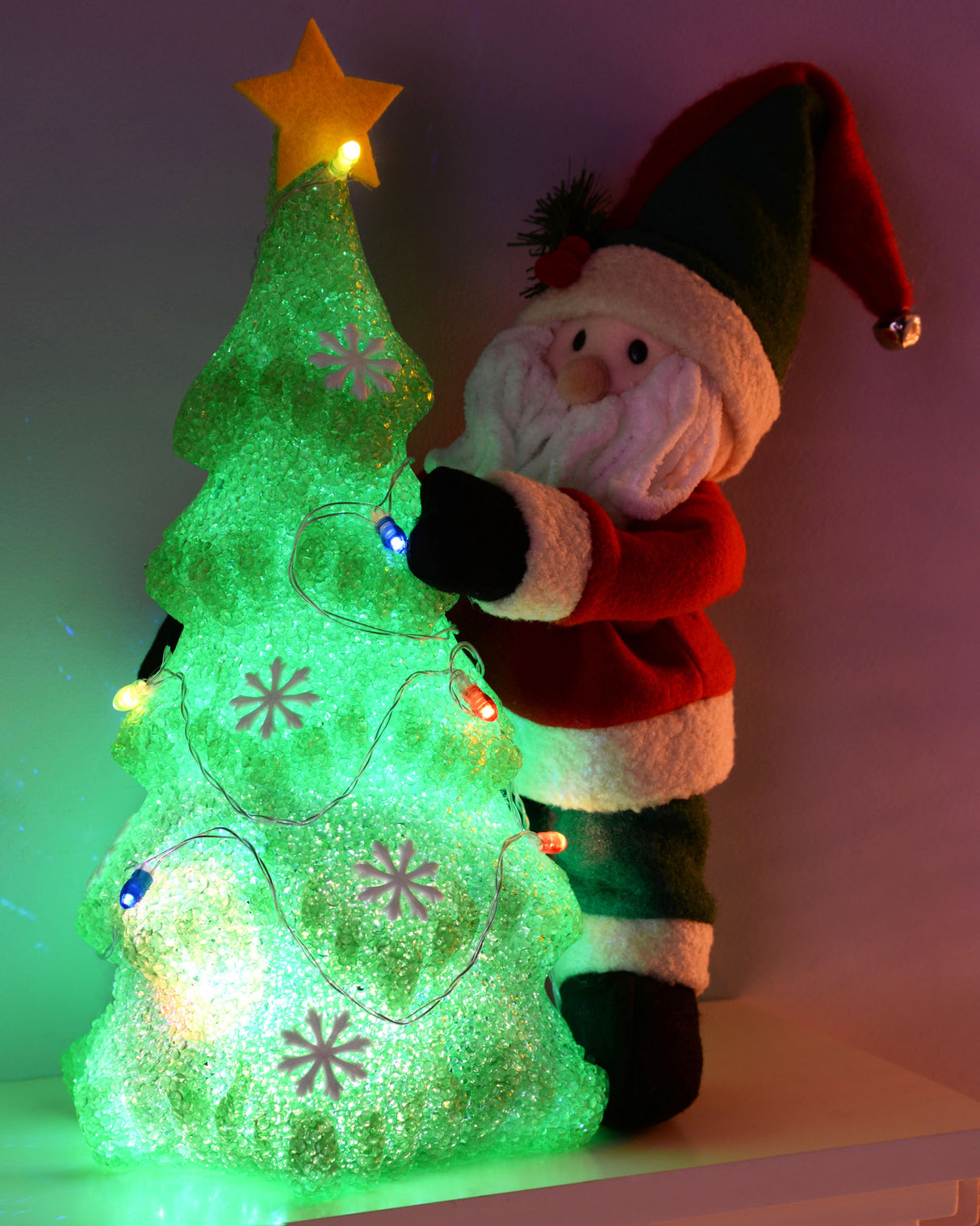 Pre-Lit Acrylic Christmas Tree with Santa, 38 cm