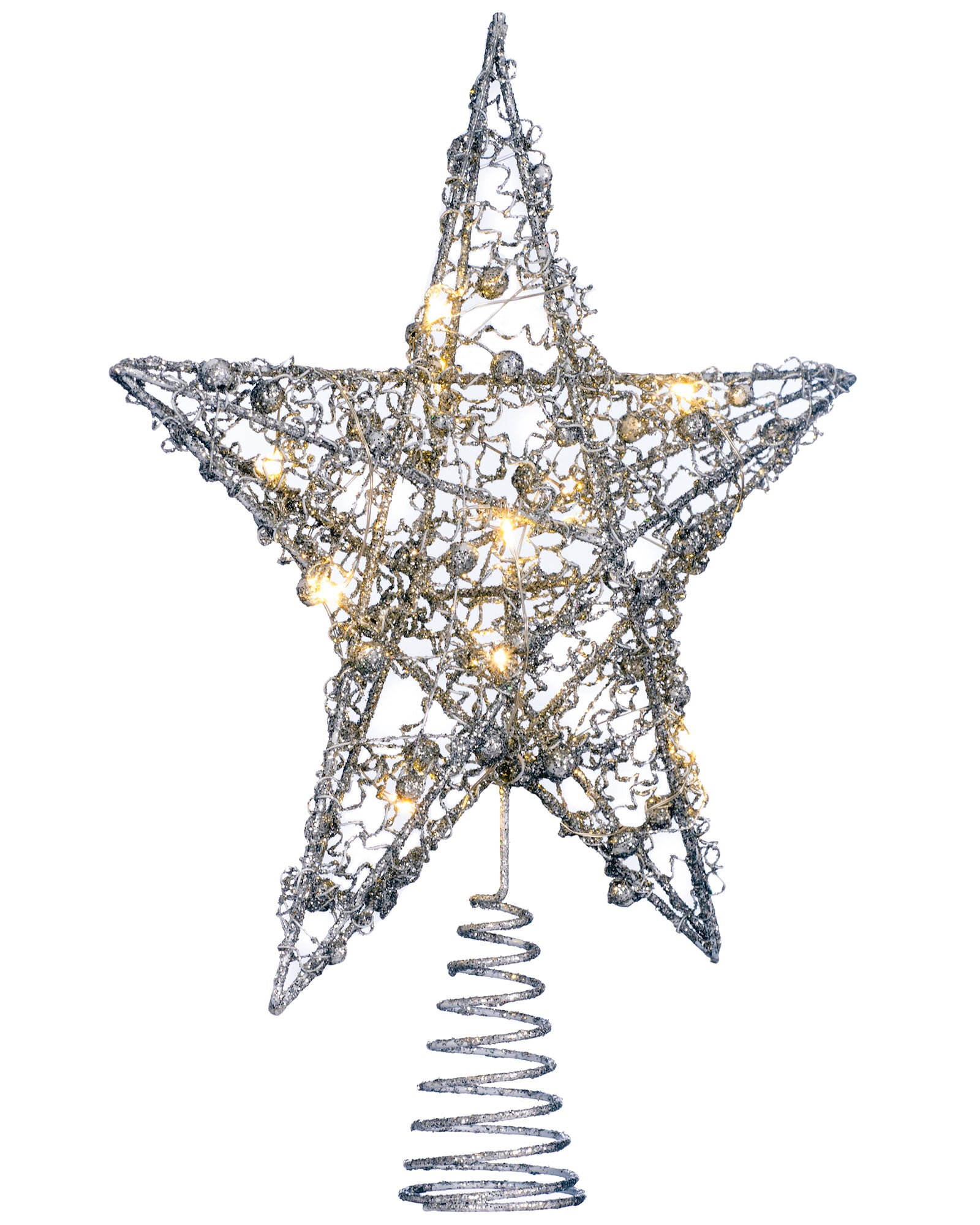 Pre-Lit Star Christmas Tree Topper, Silver, 31 cm