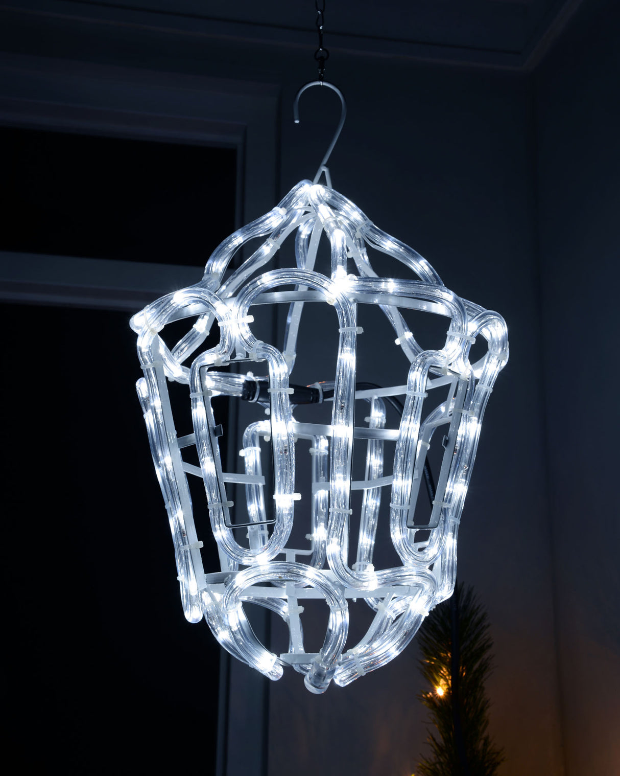 White Hanging Lantern Rope Light Silhouette, 36 cm