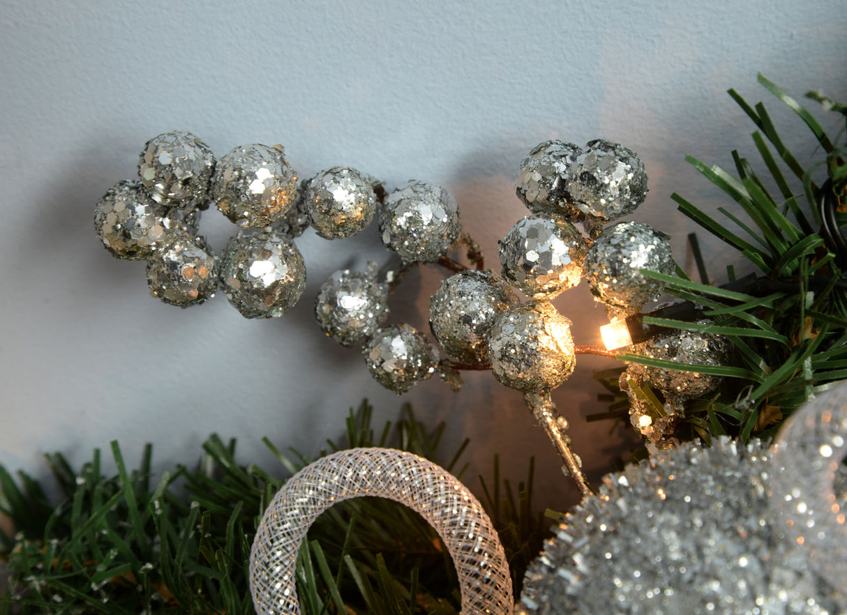 Pre-Lit Decorated Arch Garland with 20 Warm White LEDs, Silver, 3 ft
