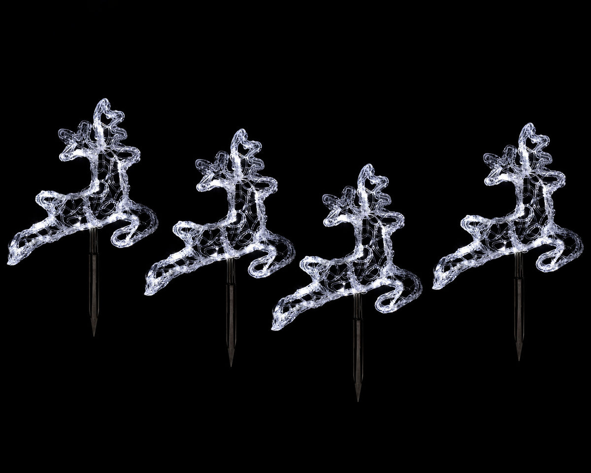 Set of 4 Acrylic Reindeer Pathway Stake Lights, 25 cm