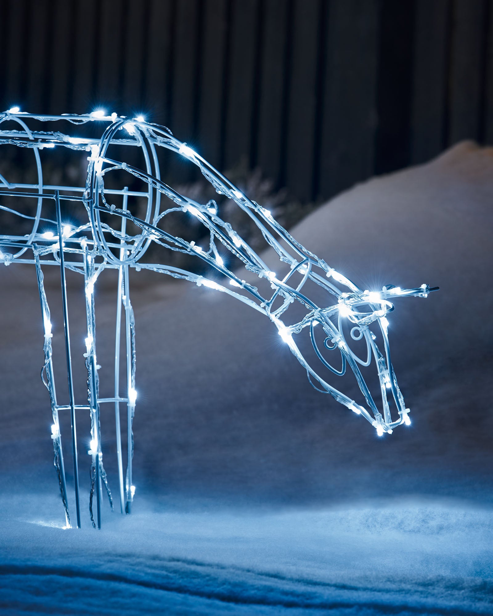 3D Twinkling Grazing Reindeer Silhouette, White, 68 cm