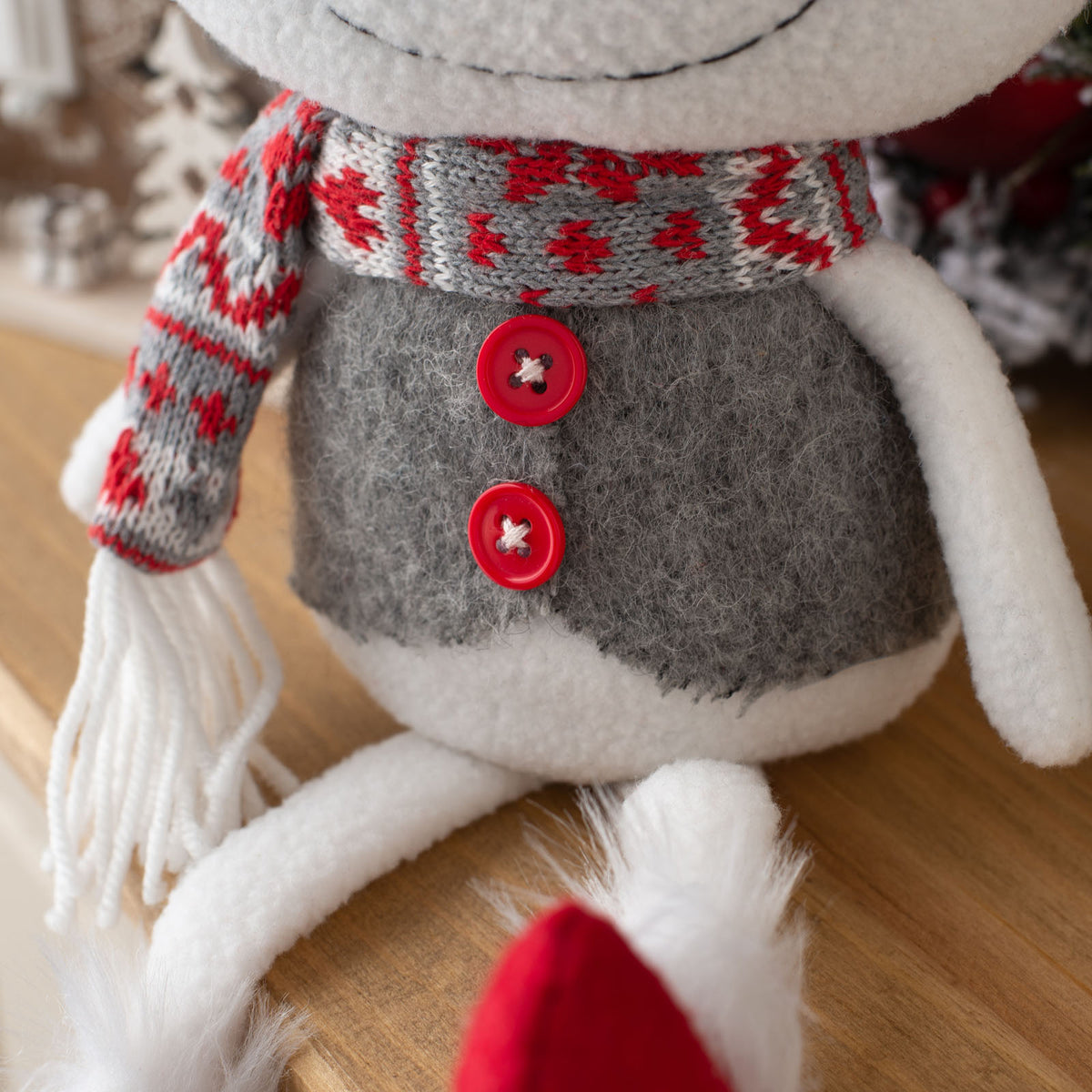 Sitting Snowman Figurine, Red and Grey, 33 cm