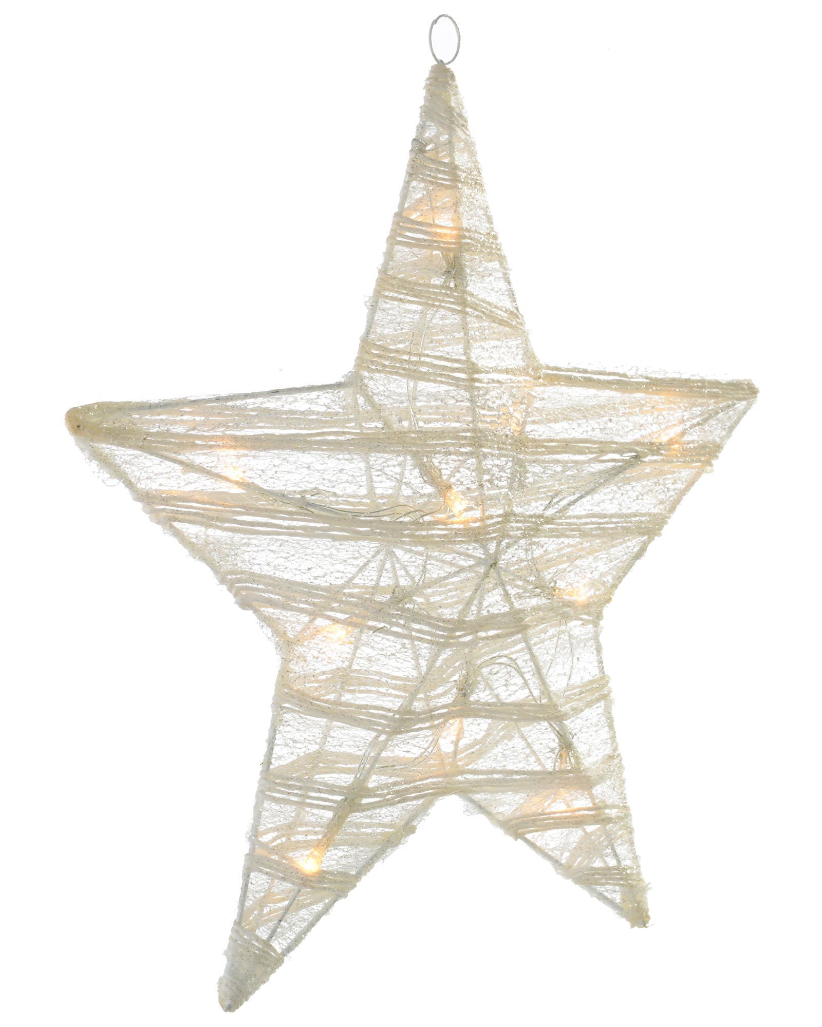 Pre-Lit Paper String and Gauze Star, White, 46 cm